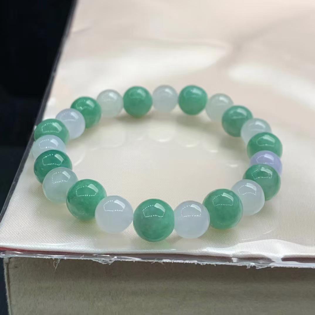Natural Grade A Jade Bracelet – Oil Green Beads, Couple s Sweet Fruit Green, Spring Color Jade Ware. 8MM with Certificate