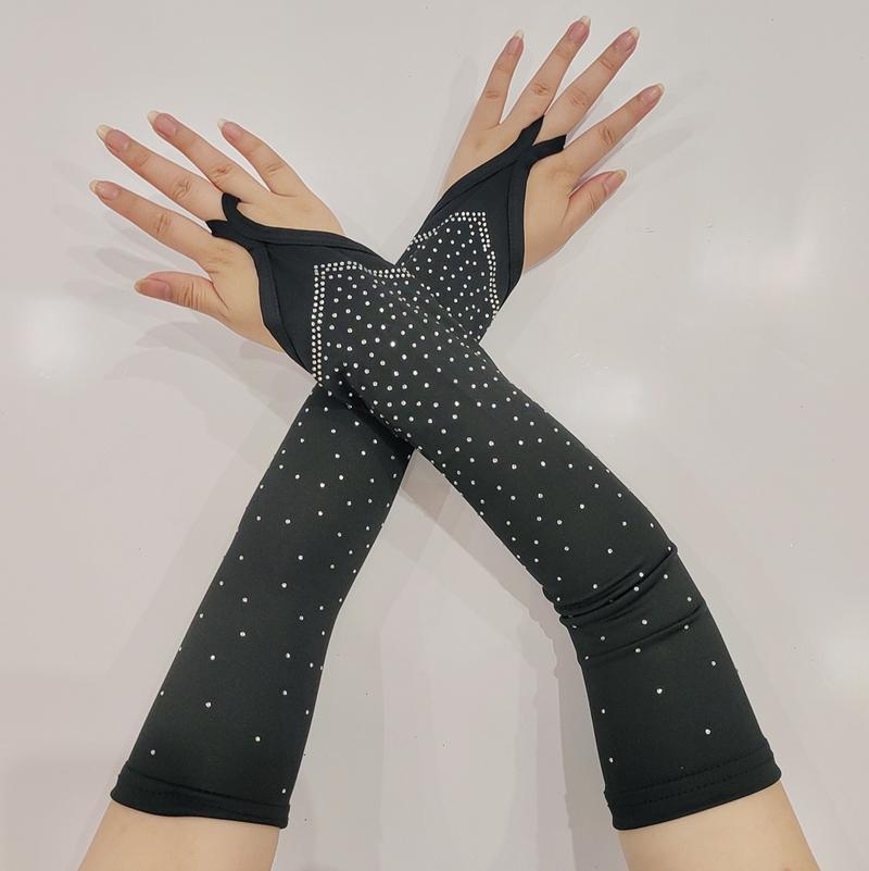 

Модные летние солнцезащитные перчатки со стразами для косплея, танцевальных выступлений, ночного клуба, женские, с крючком для пальца, длинные нарукавники