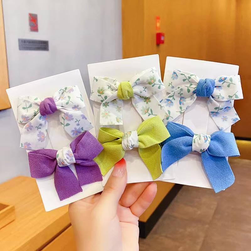 New 2Pcs Children's Bow Flower Hair Clips Korean Girls Side Bangs Hair Clips Sweet Girls Cute Headwear
