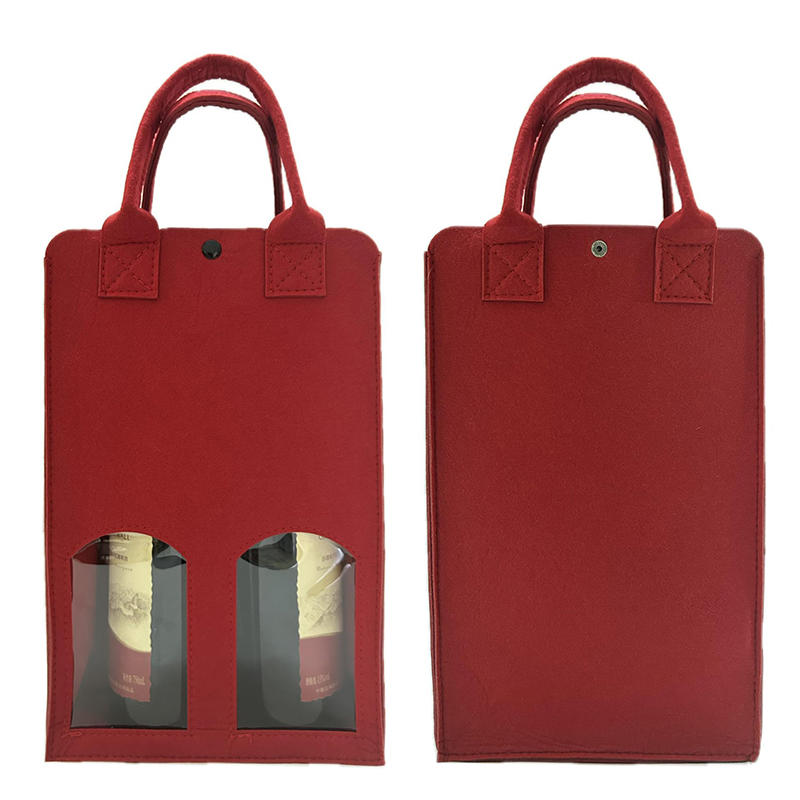 Portable Felt Red Wine Bag Double Bottle Champagne Storage Bag  With Window  Wine Gift Drink Bag for Wine Lovers or Wedding 1pc