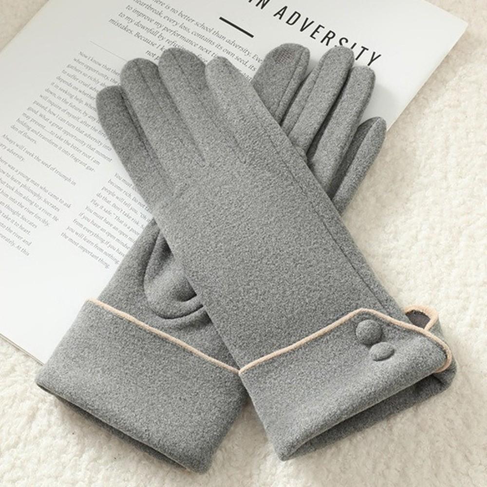 Full Finger Women Suede Gloves Plush Winter Mittens Vintage  Gloves  Sports