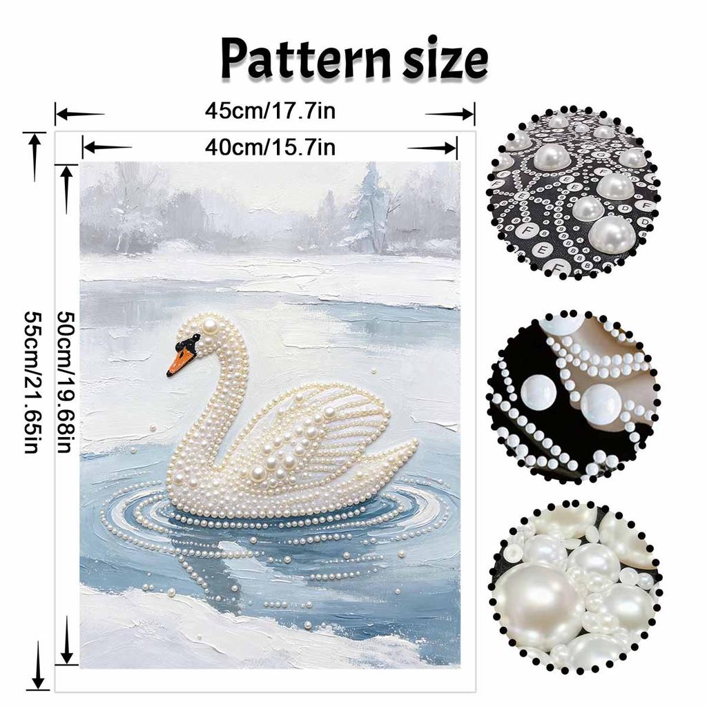Frameless Pearl Bead Painting Kit Elegant Swan Abstract Design DIY Sparkling Canvas Art for Modern Room Decoration