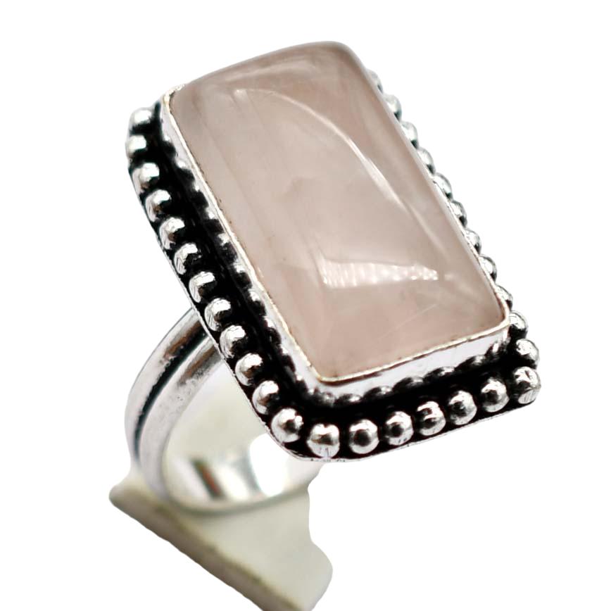 Rose Quartz Ethnic Handmade Ring Jewelry US Size-7 R 5473