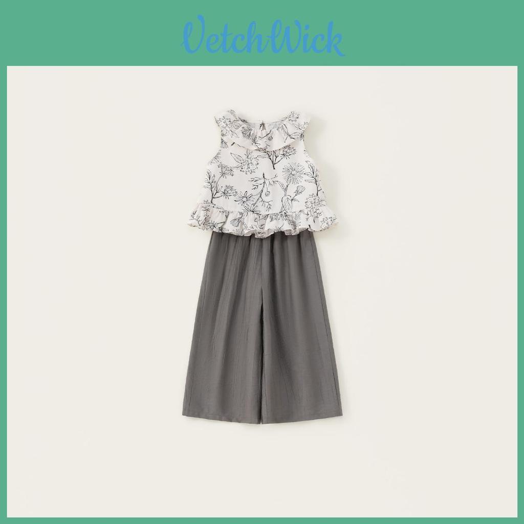 Flower Pattern Sleeveless Top And Palazzo Pants Children Summer Two Piece Set For Kids Age 8 Plus