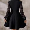 Dámské módní společenské šaty Elegantní černé krajkové rukávy A-line šaty Dlouhý rukáv Formální koktejlové šaty