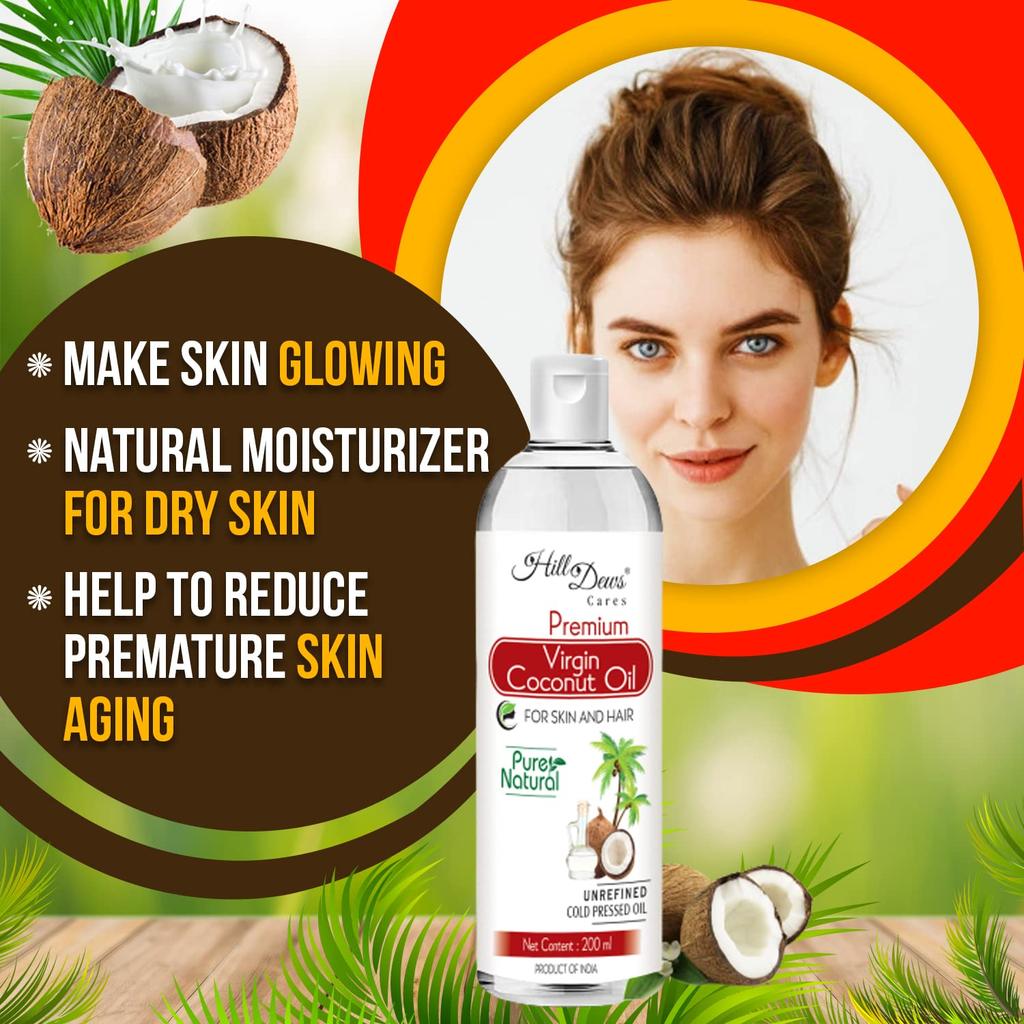 HillDews Virgin Coconut Oil 200ml Pure Natural Unrefined Cold Pressed Skin and Hair
