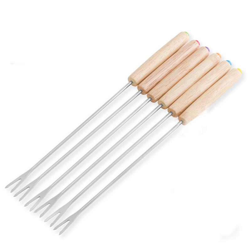 6 Pcs Fondue Fork Grilling Set Muddler Reusable Fruit Forks Bbq Fork Dipping Plastic/Wood + Stainless Steel For Cocktails Set