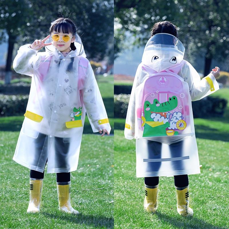 Raincoat Children's 3-6 Years Old Kindergarten Primary School Students with Schoolbag Position Poncho Cartoon Dinosaur Boys and Girls Lengthened