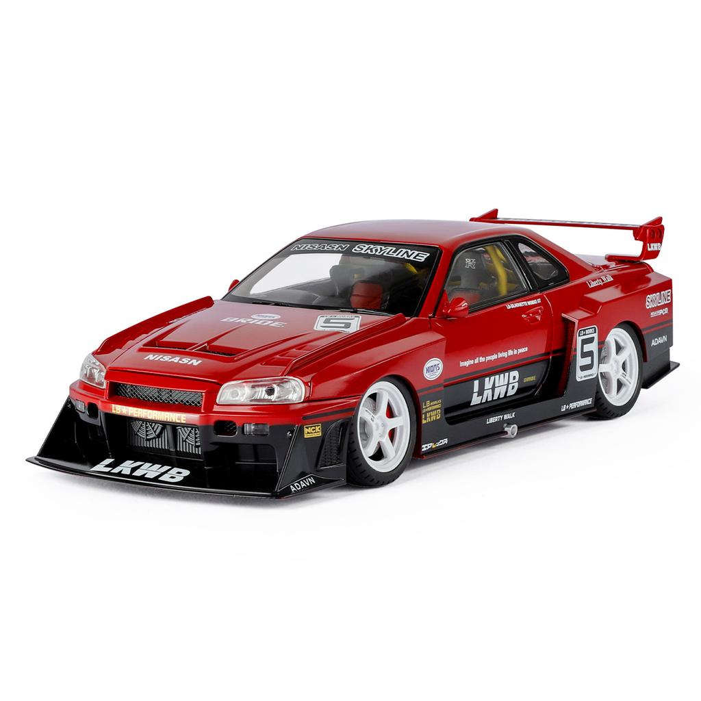 1/18 Silvia Skyline Ares GTR R34 Alloy Modified Wide Body Sports Car Model Diecast Raing Car Vehicle Model Sound Light Kids Gift