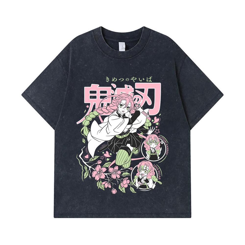 275 GSM Washed T-shirts 100% Cotton Demon Slayer V6 Mitsuri Print Unisex Heavy Cotton T Shirt