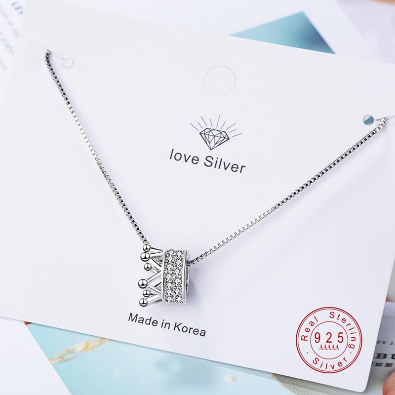 Unique Genuine Silver Color Princess Crown Clear CZ Pendant Silver/Golg Charms Necklaces Chain Fine  For Women