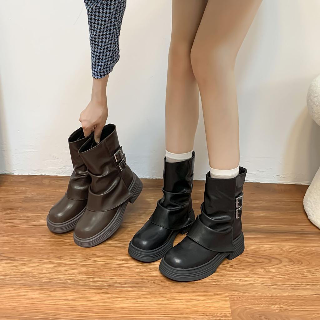 Maillard Brown Boots Women's Short Boots 2025 New Autumn and Winter Trouser Boots Western Platform Martin Boots Women's Versatile