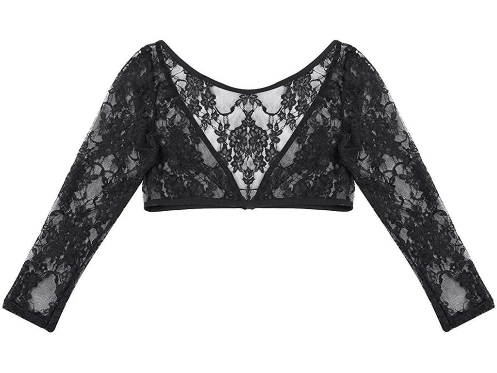 2021 Lace V-Neck See-Through Long Sleeve Crop Cardigan