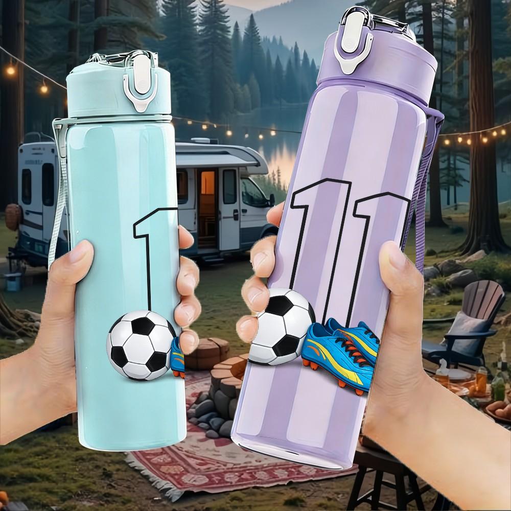 1PC Soccer Ball Number Eleven Print 750ml Color Plastic Sports Water Bottle Leakproof Flip Straw Lid Suitable for Sports Office Home Use