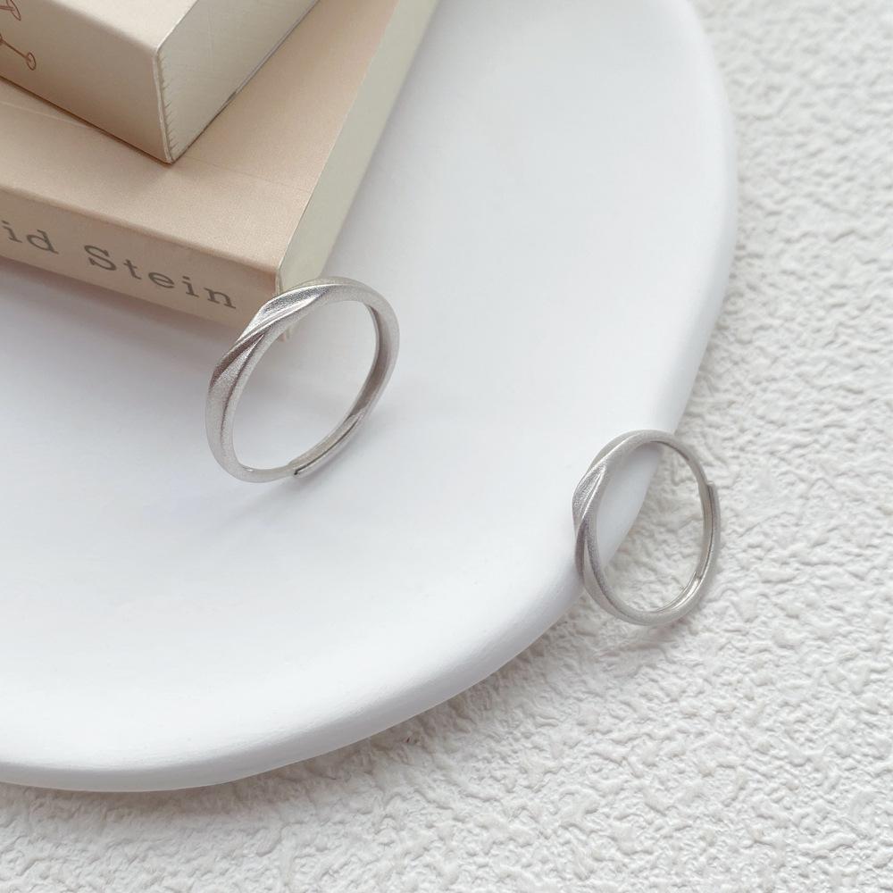 S999 Sterling Silver Frosted Mobius Strip Couple Rings - Luxury Minimalist Wedding Bands
