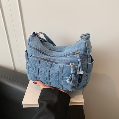 Módní džínová ležérní taška přes jedno rameno s mnoha kapsami, lehká malá čtvercová taška crossbody