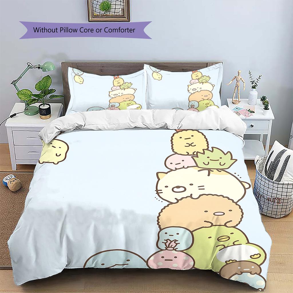 Cute Sumikko Gurashi Pattern Bedding Quilt Set Home Decoration Gift (1 * duvet cover + 2 * pillowcase without core)