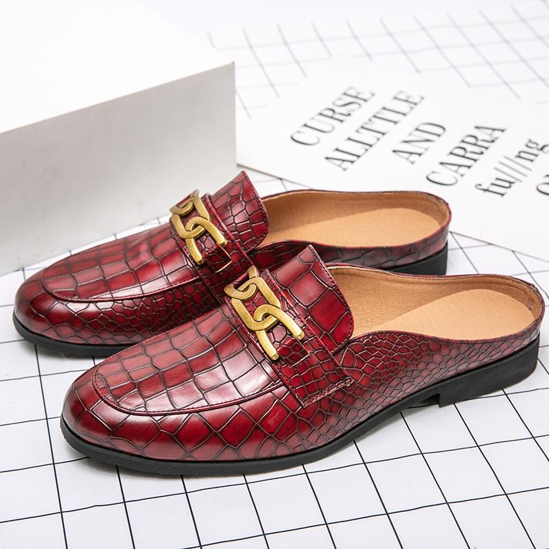 Summer Fashion Men's Crocodile Pattern Baotou Slippers New Youth Outwear Comfortable Half Slippers Lazy Shoes Men Leather Shoes