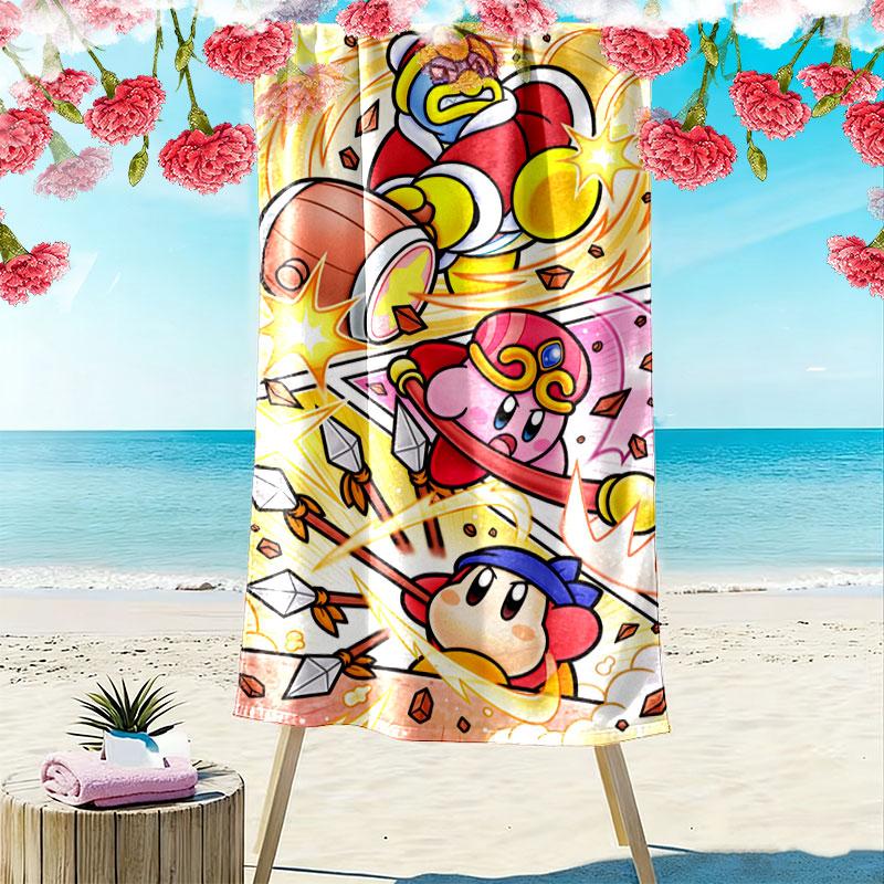 Kirby Pink Spirit Print Beach Towel, Large Soft Quick Dry Towel for Beach Camping Swimming