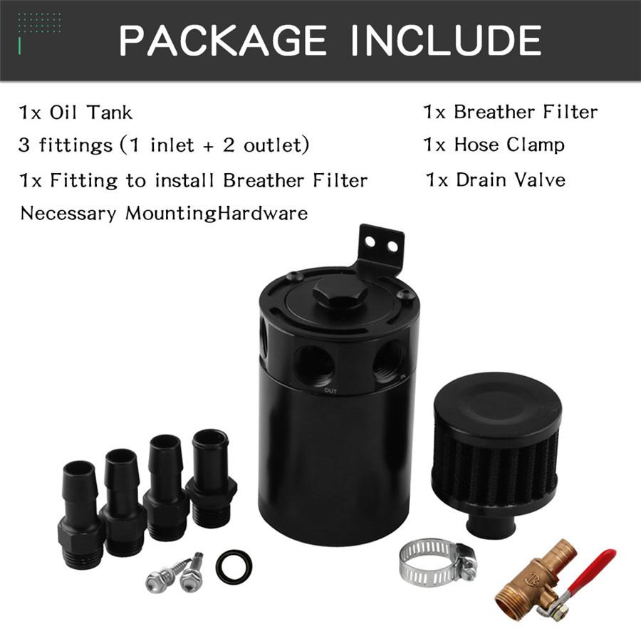 Oil Reservoir Catch Can Tank with Drain Valve Breather Universal 3-Port