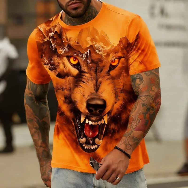 Vintage Wolf Graphic Men's T-Shirt Summer Outdoor Round Neck Short Sleeve Tee Oversized Fashion Breathable Men's Clothing Tops