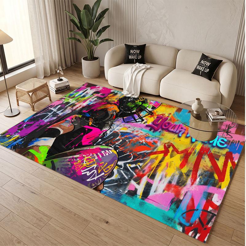 American Football Theme Soft Crystal Velvet Rug Custom Name & Text Print Non Slip Floor Rug for Bedroom Living Room