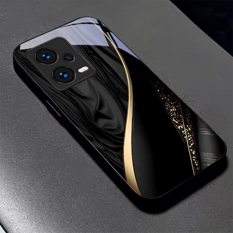 Silk Golden Line Black Glass Phone Case For Redmi Note 10 11 Pro+ 12 13 14 (Global) 14 Pro 5G (India) K60 Ultra 13C 14C Cover