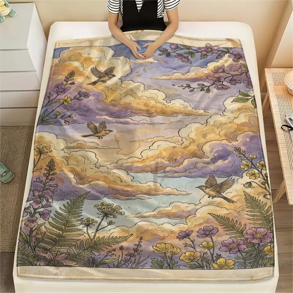 

1Pc Sky Print Flannel Blanket, High quality Comfortable for All Seasons, Home Decor, Warmth and Comfort, Perfect for Christmas Gifts W163 80cm x 120cm