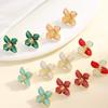 Pinkdudu Vintage Hibiscus Stud Earrings for Women Red Drop Glaze 3D Floral Earrings French Style Jewelry PD2323