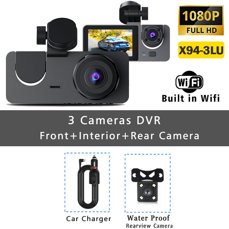 3Channel Dash Cam for Car DVR 1080P Video Recorder WIFI APP Dashcam Front and Rear View Camera Night Vision Car Accessories