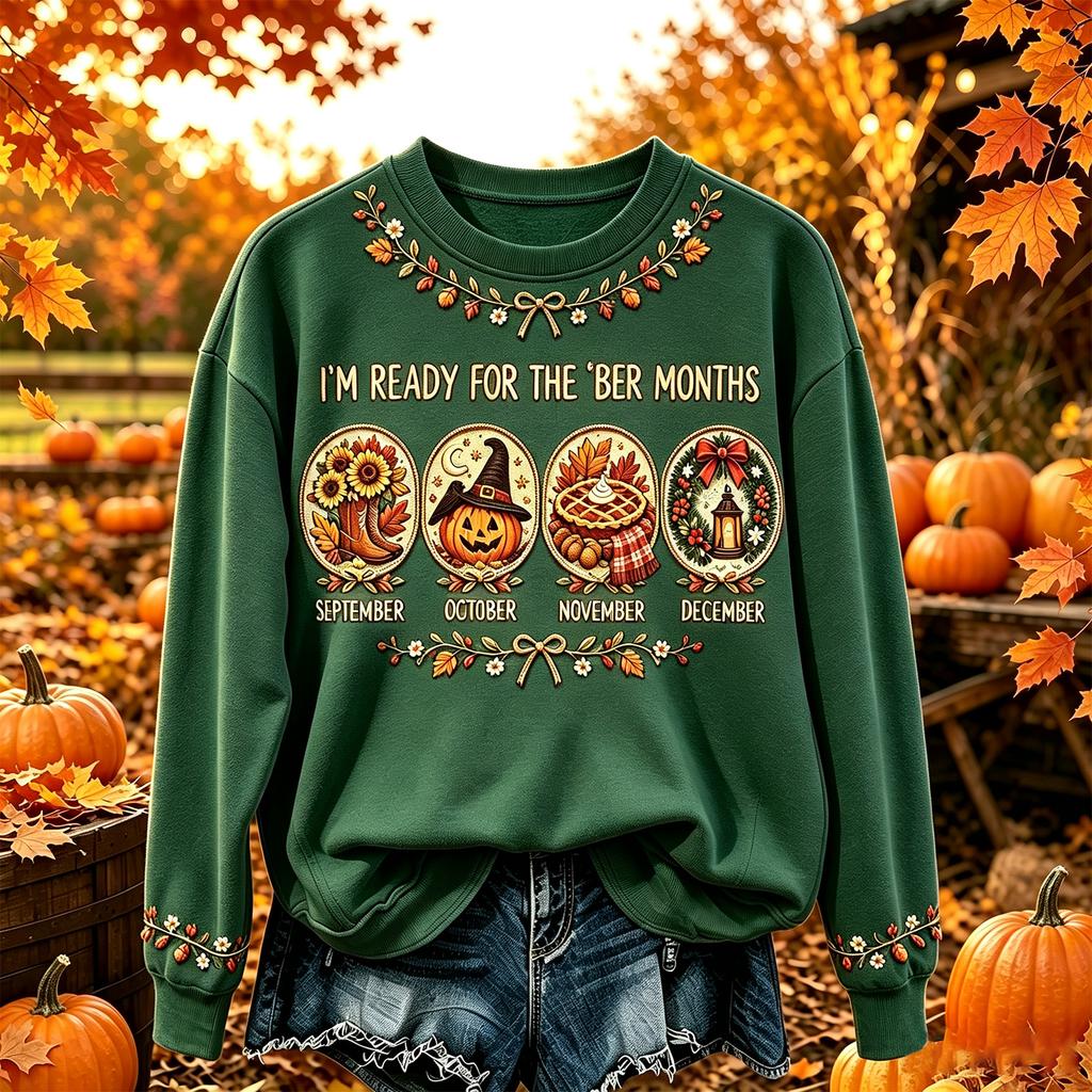 Women's Christmas Print Long Sleeve Crewneck Pullover Sweatshirt Casual Top