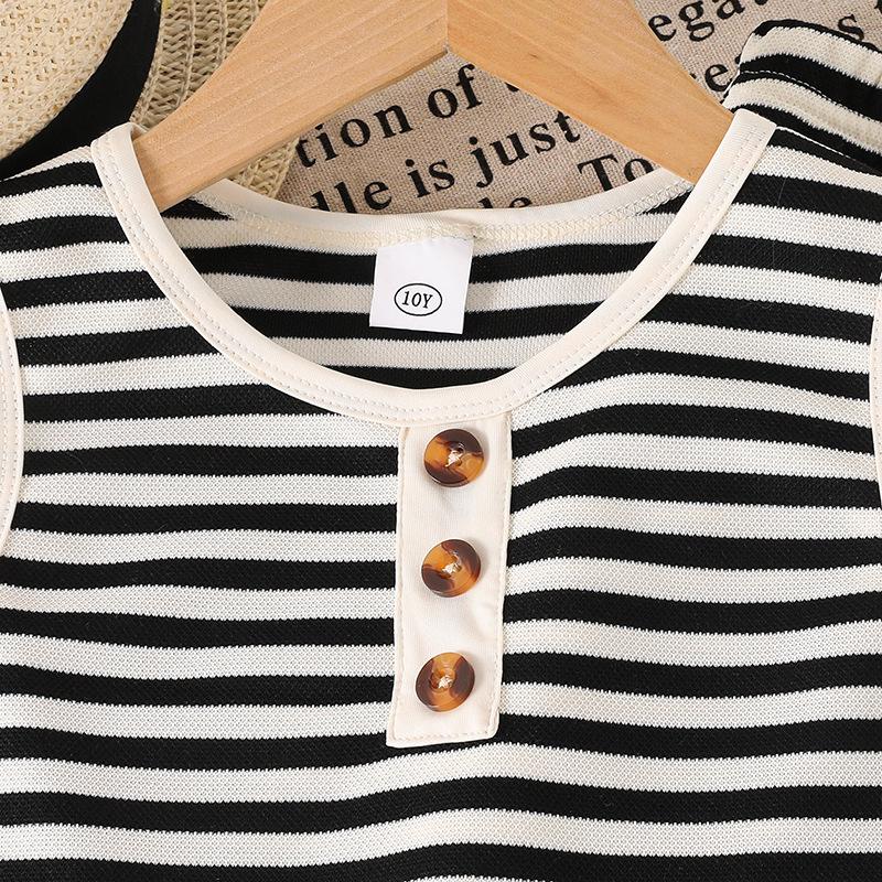 Girls' Casual Set 2025 Summer Children's Fashion Striped Sleeveless Vest Top and Trousers Two Pieces