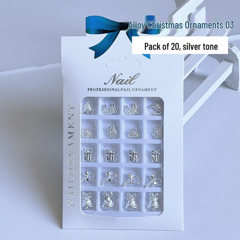 Silver Alloy Christmas Bow Nail Decorations: Light Luxury Styles with Snowflake & Bell Designs