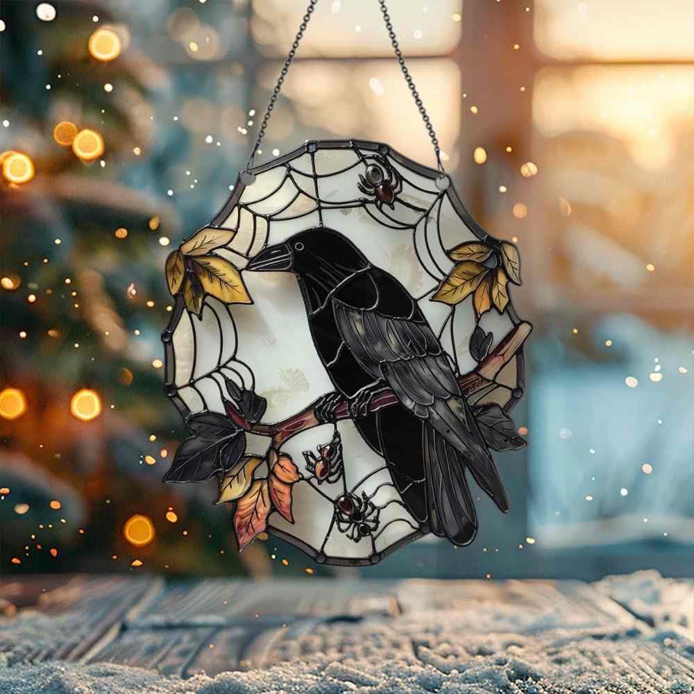 Raven Halloween Ornaments Decor, Raven Gifts for Women Men, Halloween Home Wall Room Door Decorations, Acrylic Ornament