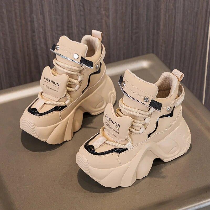 

Fujin 8 см замша из вулканизированной коровьей кожи, женские повседневные кроссовки на танкетке, массивные кроссовки на весну и осень, модная обувь с контуром 39 хаки