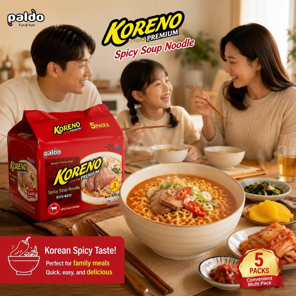 PALDO Spicy Soup Noodle Multi Pack 100g*5pcs | Rich spicy broth, chewy noodle texture, convenient multi-pack design