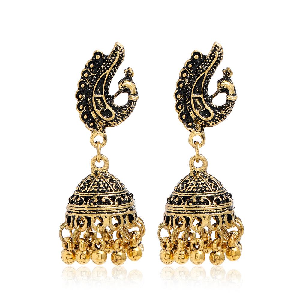 Bohemian Ethnic Carved Retro Pattern Creative Bell Earrings, Exaggerated Personality Ethnic Style Earrings
