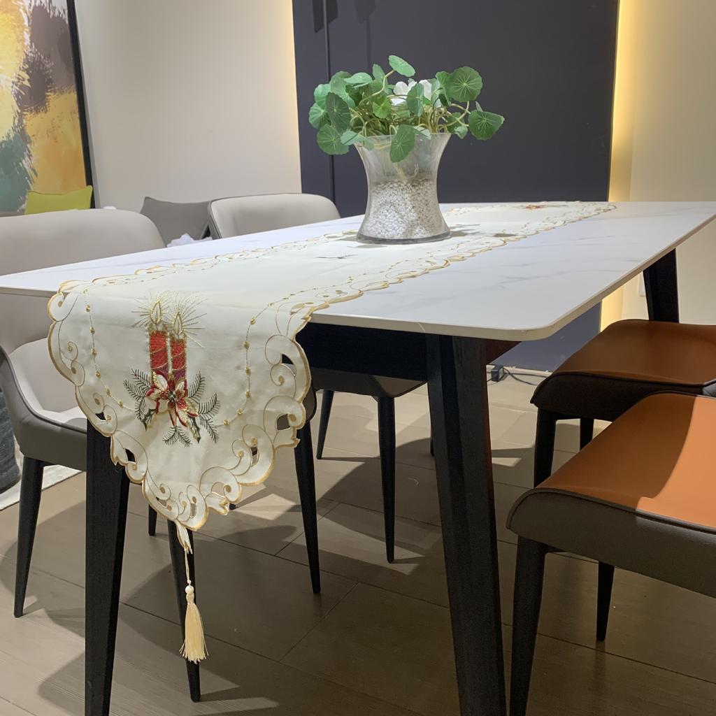 Christmas Table Flag Embroidered Candle Pattern Dining Table Tv Cabinet Long Tablecloth Table Flag