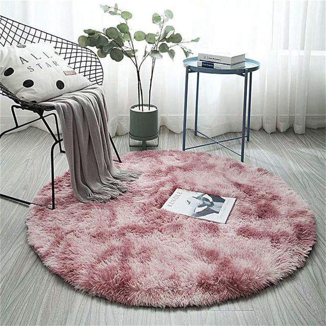 Nordic Style Round Carpet Living Room Home Rug Decoration Comfortable Soft Color Gradient Versatile Design Non Slip Pad
