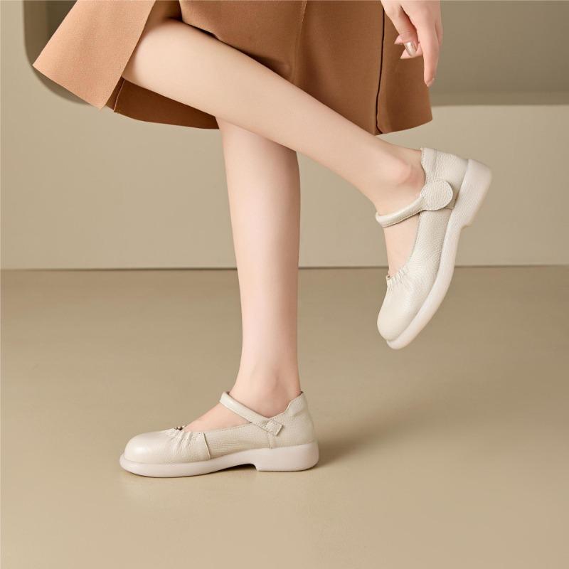 Fashion Spring Summer Genuine Leather Shoes Women Mary Janes Fashion Brand Ladies Flats Black White Plus Size 41 D415