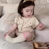 Baby Girls' Creamy Milk Cap Floral Summer Two-Piece Set: Short-Sleeve Top & Pants