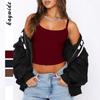 Damski gładki crop top na cienkich ramiączkach, obcisły, casualowy top na ramiączkach