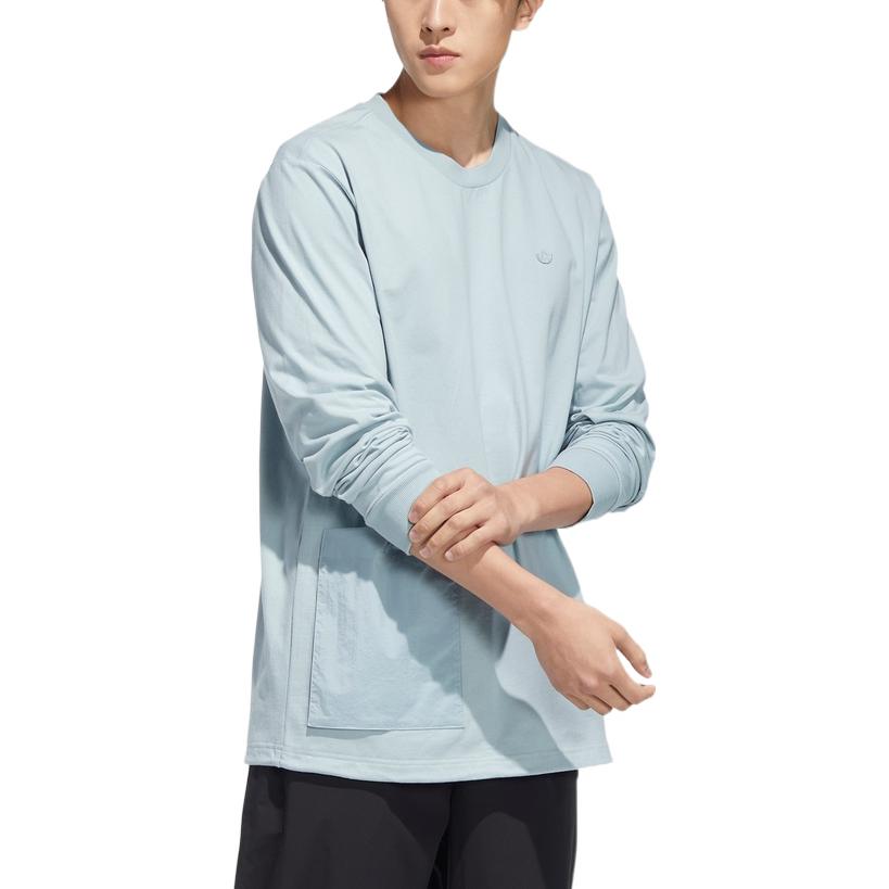 Adidas Solid Color Logo Pocket Long Sleeve Sports T-Shirt Men Tops Gray HM8012