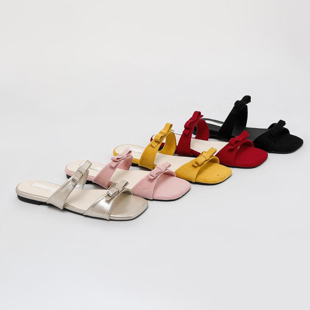 Grape mother summer fairy style temperament flat bottom cool slippers female bow double row with soft sole sandals female summer
