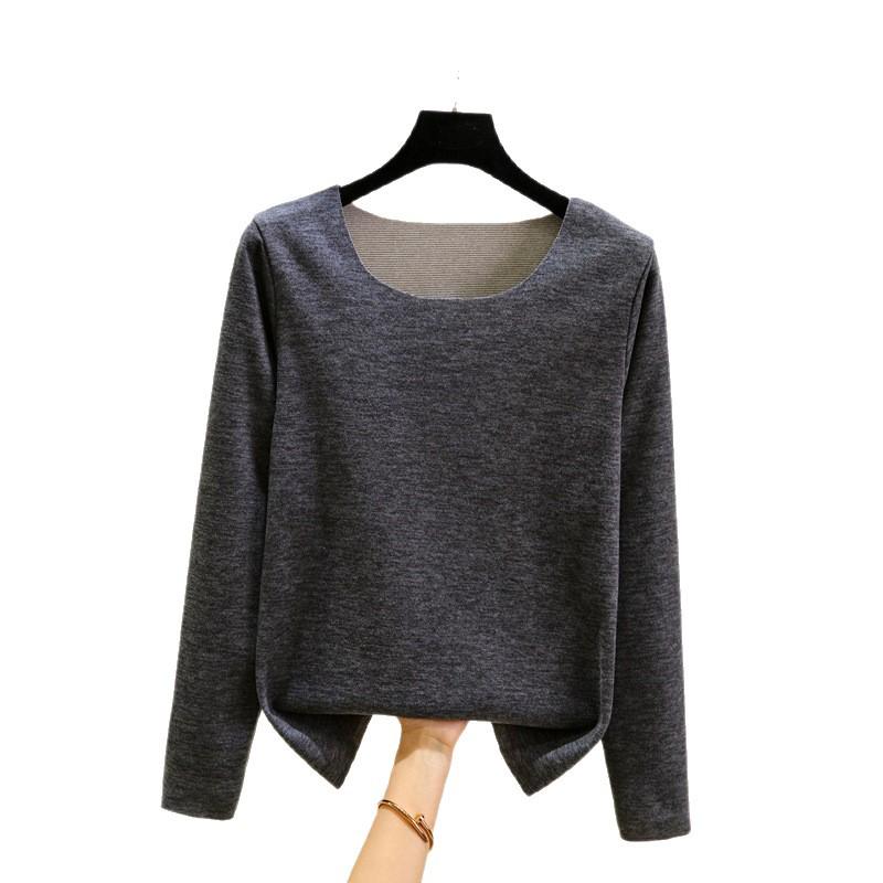 2025 Autumn/Winter Women's Plus Size German Velvet Round Neck Warm Long Sleeve Base Layer T-shirt
