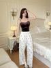 Women's Retro Velvet Bamboo Print Camisole with Chest Pads – Elegant Autumn/Winter Wear