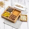 Bamboo Divided Nut Storage Tray Wooden Dried Fruit Candy Serving Trays with Lid Snack Dim Sum Platter for Parties Family
