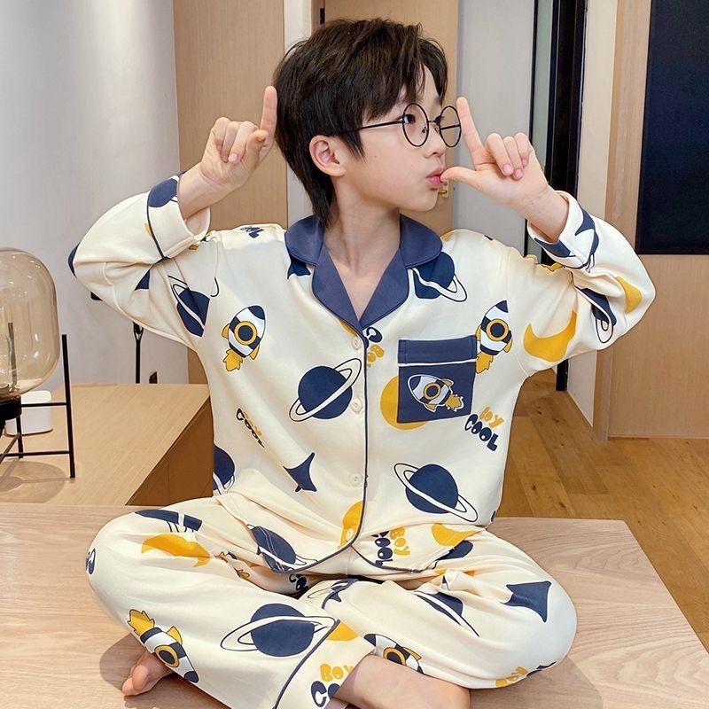 Spring 2026 Cartoon Boys' Long Sleeve Pajama Set for Teens and Kids