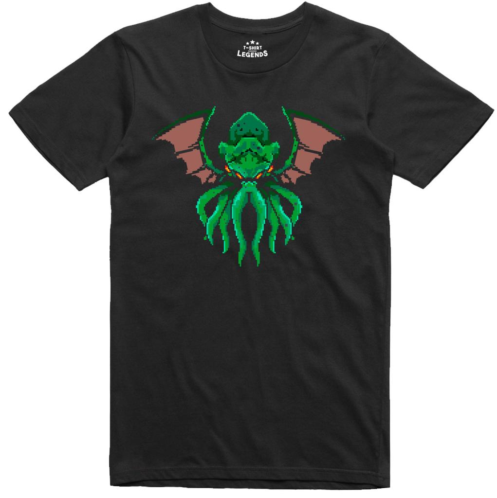 Cthulhu Unisexs T Shirt Winged Pixel Art RPG Gamer Regular Fit Cotton Tee