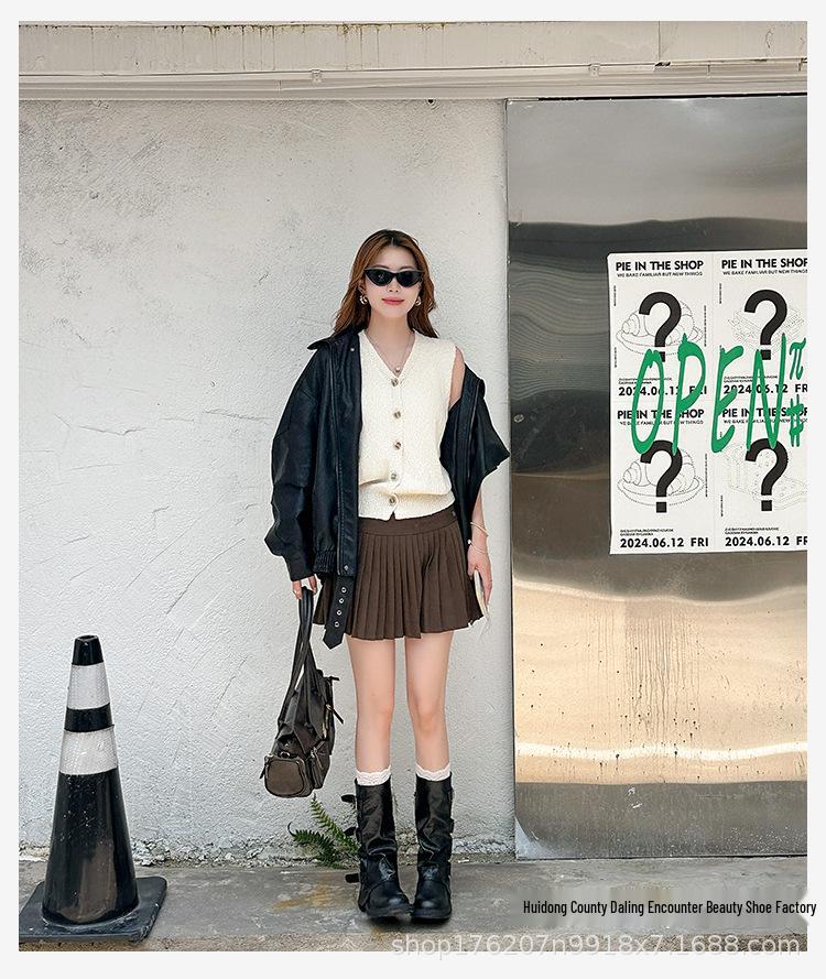 8cm Hidden Heel Women's Mid-Calf Boots - 2025 Autumn/Winter Collection, Thick Sole with Buckle & Wrinkled Design.